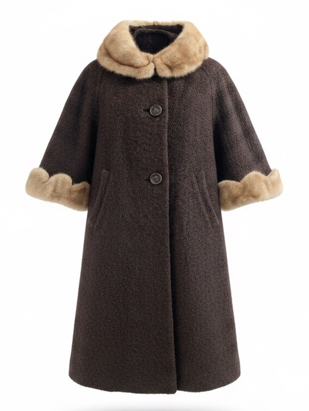 Womens Vintage Youthcraft MCM High Pile Curly Lamb Wool Coat Fur Trim medium‎